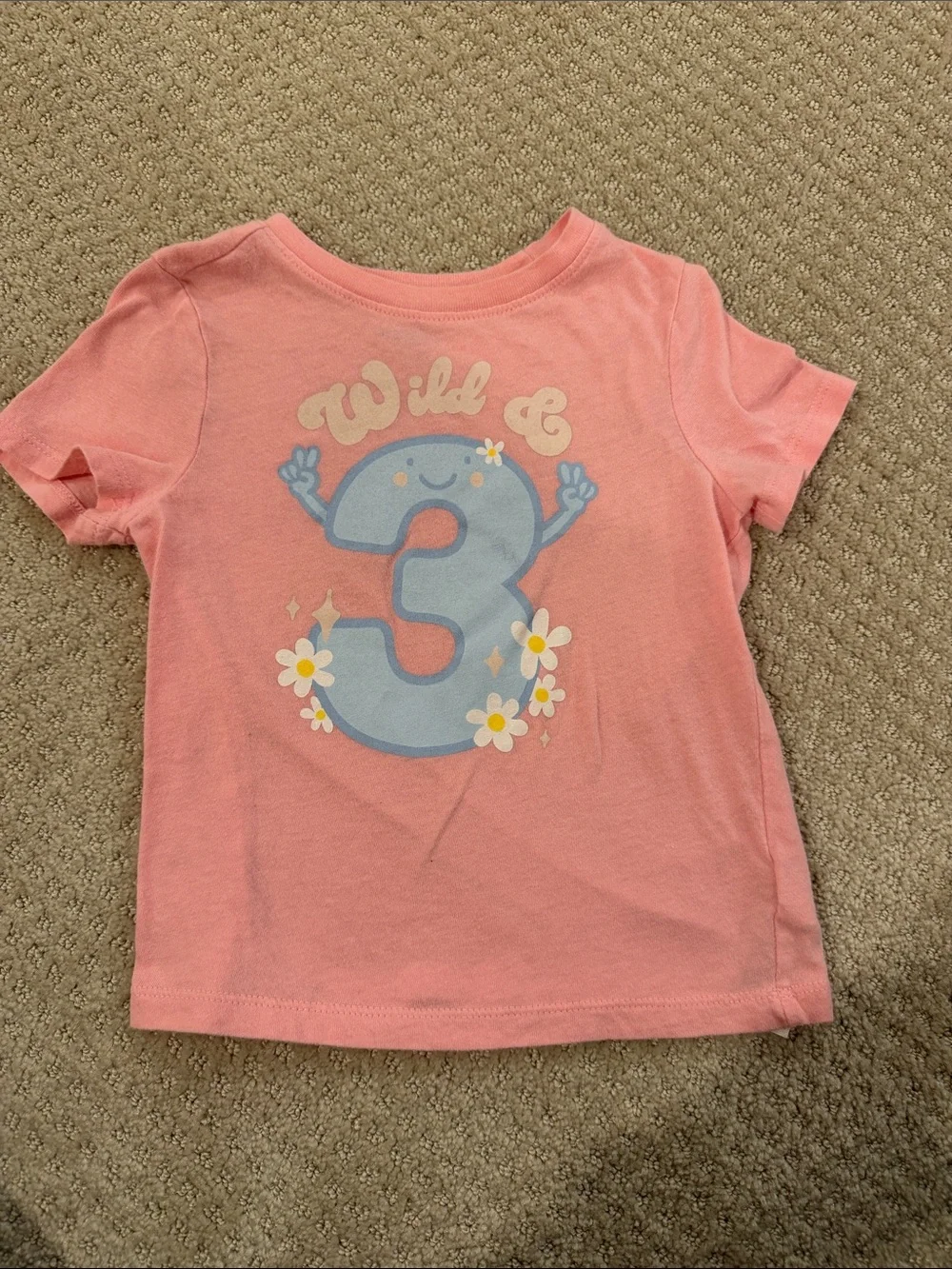 Old Navy Pink Short Sleeve Tee with Blue Number 3 and Daisy Accents